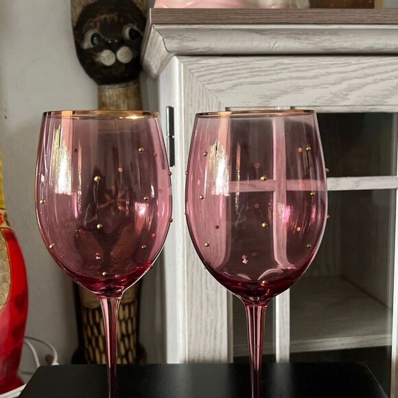 Pink and Gold wine Glasses polka dot NWOT - Picture 4 of 6